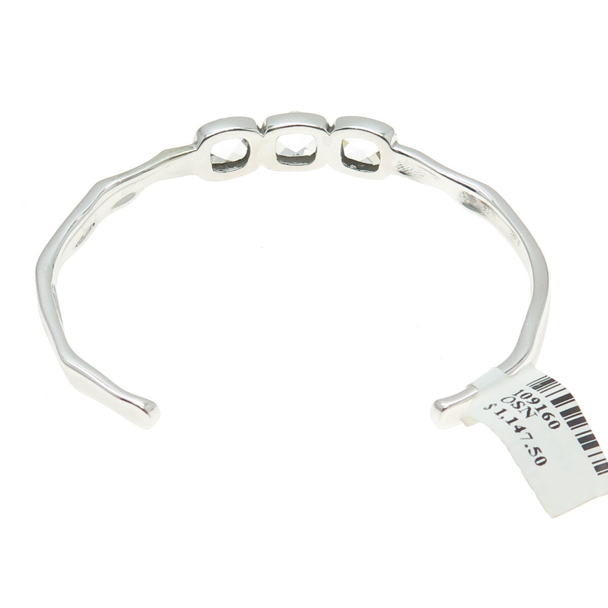 CHARLES GARNIER 925 Sterling Silver Real Clear Quartz Adjustable Bracelet 6.75"