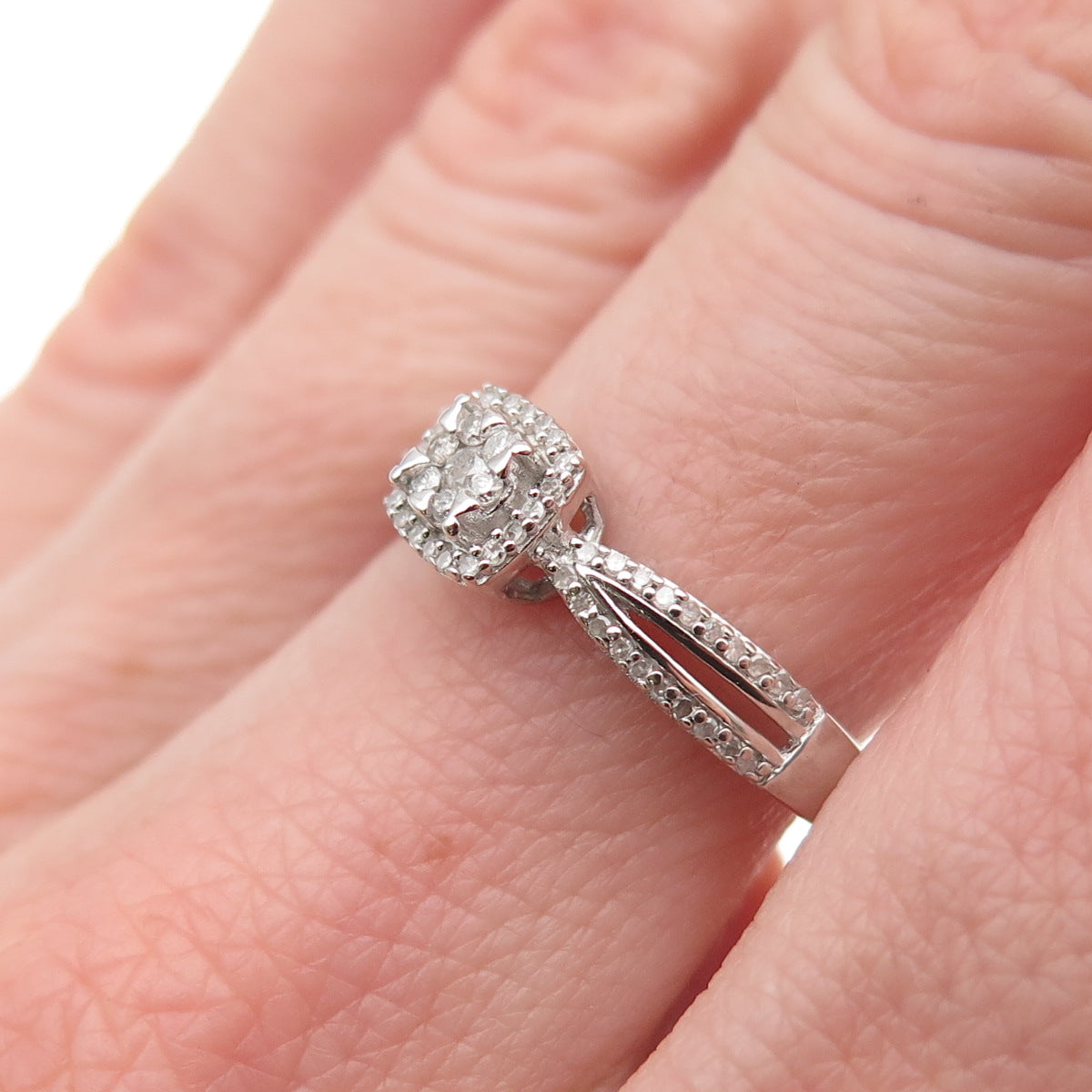 Sun 925 Sterling Silver Real Round-Cut Diamond Engagement Ring Size 7