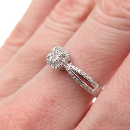 Sun 925 Sterling Silver Real Round-Cut Diamond Engagement Ring Size 7