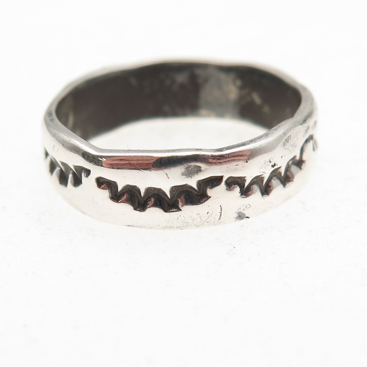 Old Pawn Sterling Silver Vintage Sunrise Oxidized Tribal Band Ring Size 10.75