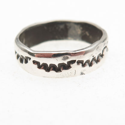 Old Pawn Sterling Silver Vintage Sunrise Oxidized Tribal Band Ring Size 10.75