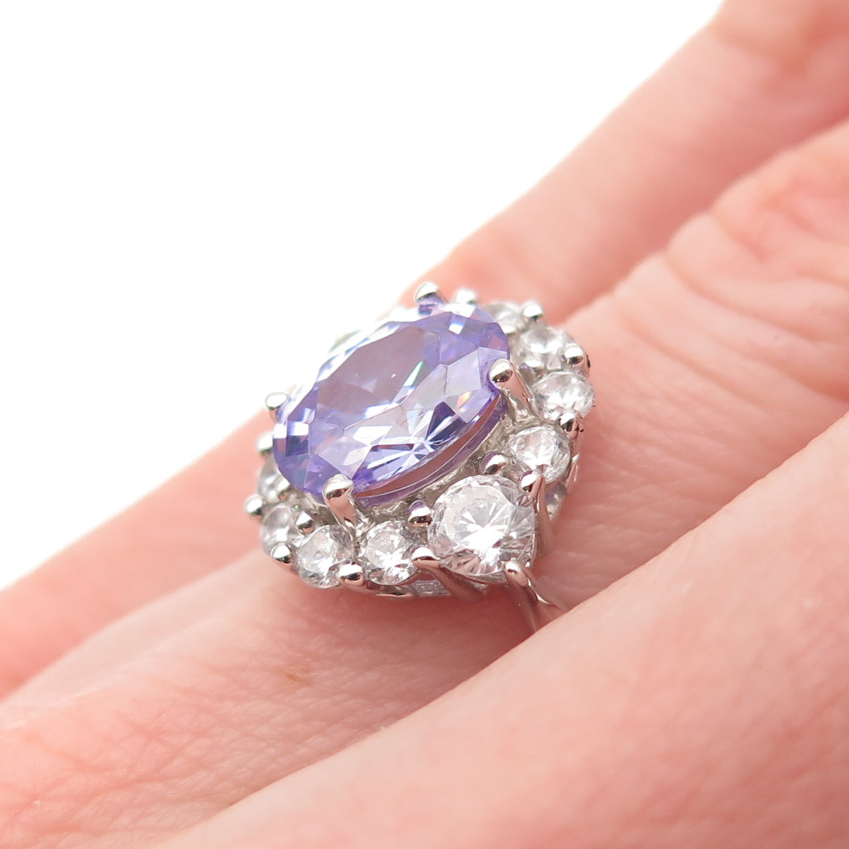 KEY STAR 925 Sterling Silver Lavender & White C Z Ring Size 5