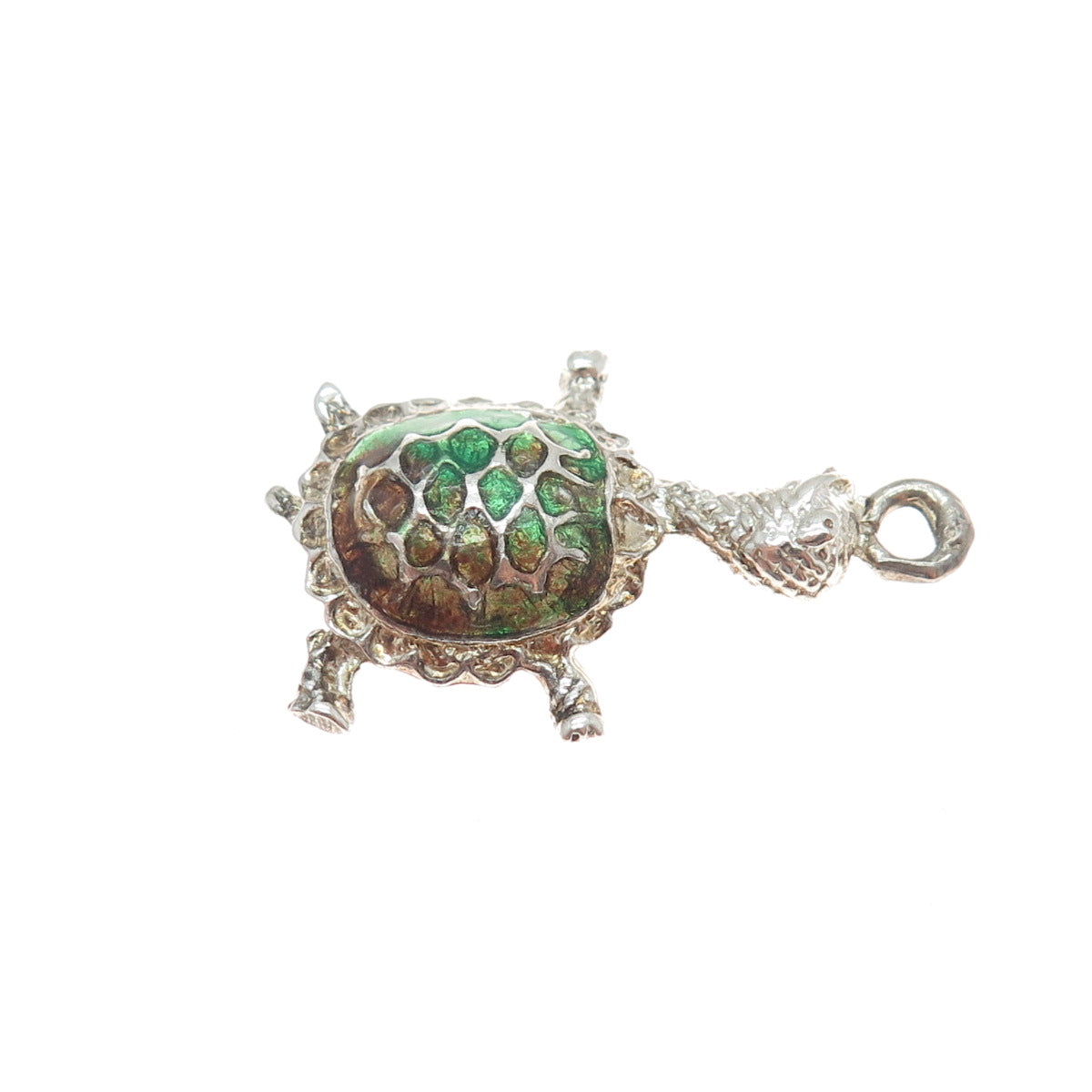 925 Sterling Silver Vintage Enamel Turtle Charm Pendant