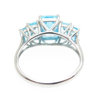 925 Sterling Silver Blue Radiant-Cut Shaped C Z 5-Stone Ring Size 7.25