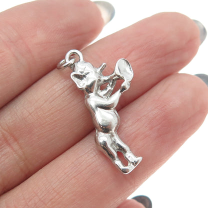 925 Sterling Silver Vintage Cartoon Clarinet Musician Character Charm Pendant