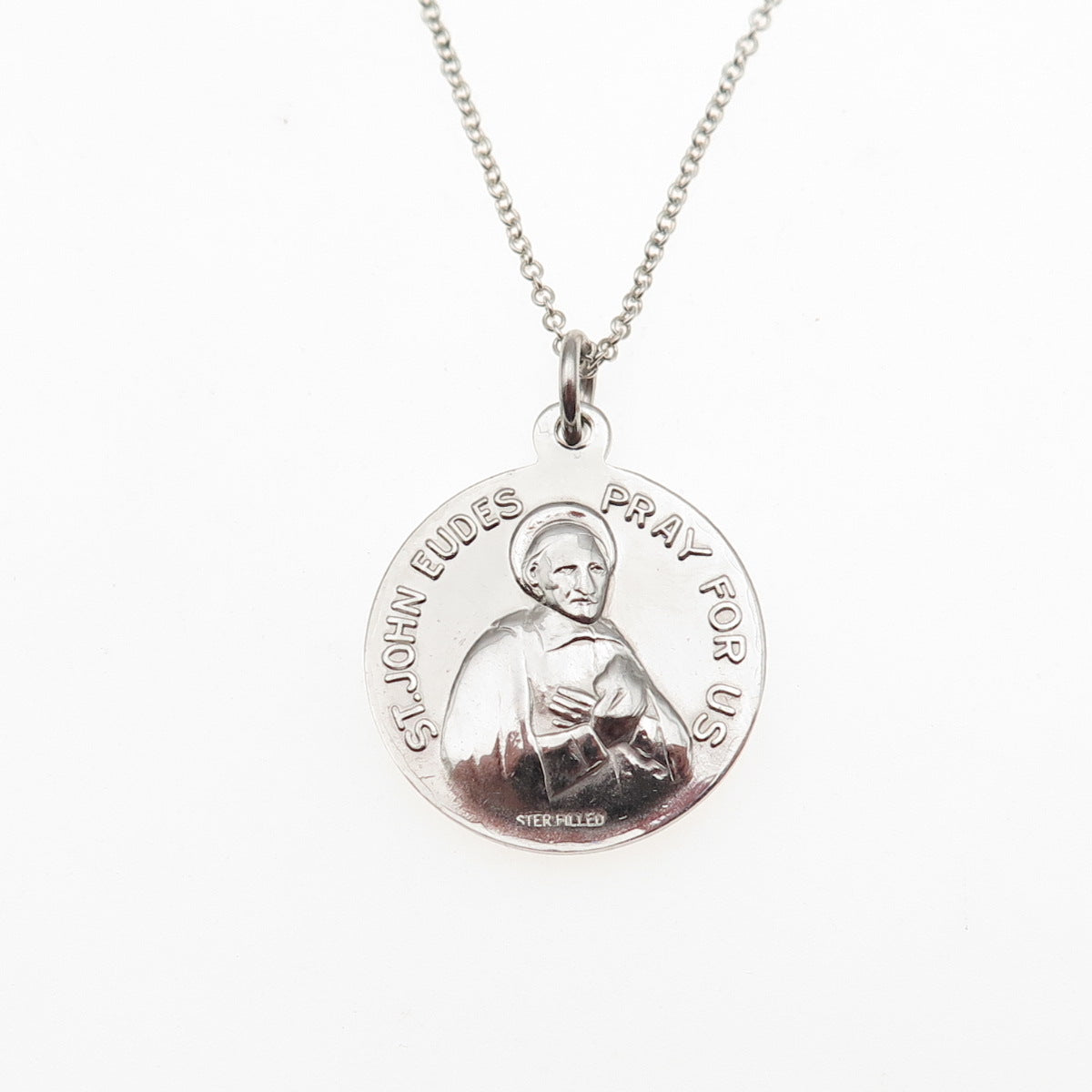 925 Sterling Silver Vintage St. Conrad & St. John Eudes Cable Chain Necklace 18"