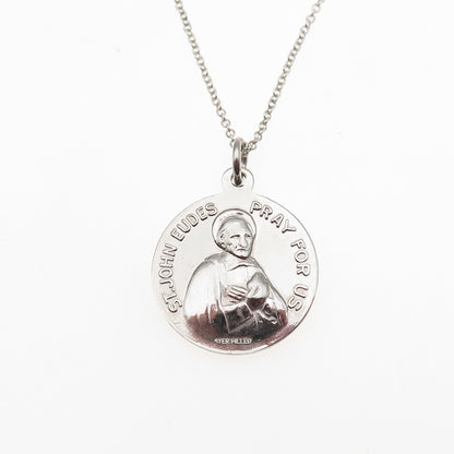 925 Sterling Silver Vintage St. Conrad & St. John Eudes Cable Chain Necklace 18"