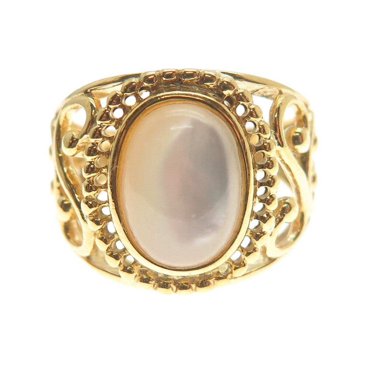 RJ GRAZIANO 925 Sterling Silver Gold Plated Real MOP Ornate Ring Size 7