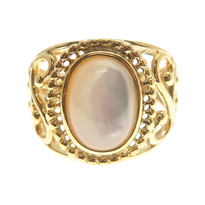 RJ GRAZIANO 925 Sterling Silver Gold Plated Real MOP Ornate Ring Size 7