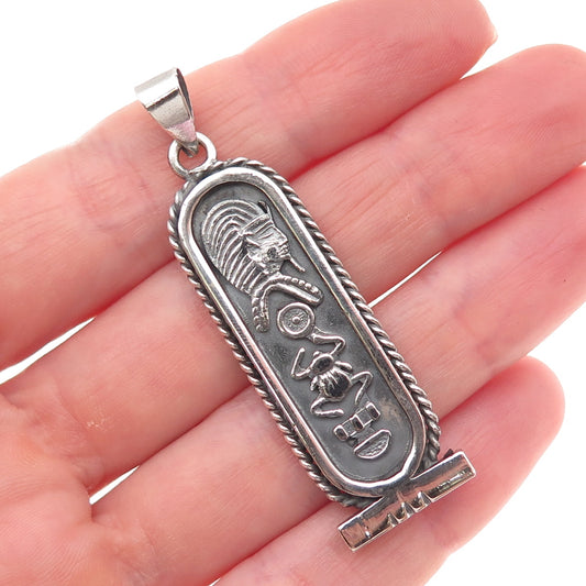 800 Silver Vintage Egyptian Pharaoh Cartouche Oxidized Charm Pendant