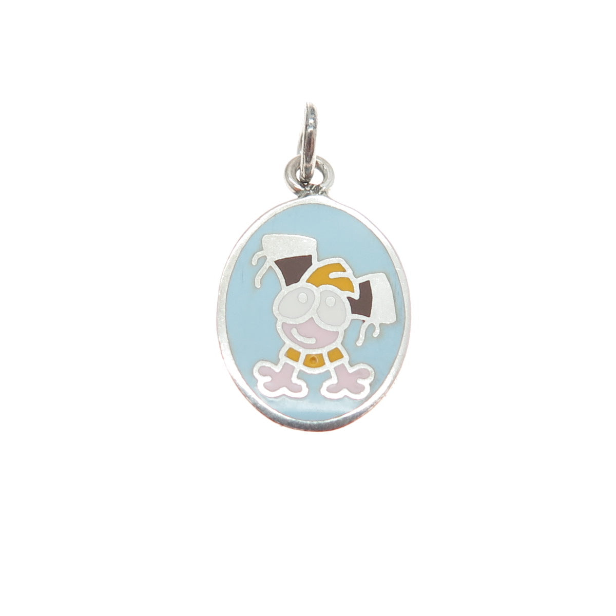 925 Sterling Silver Vintage Enamel Cartoon Character Toddler Minimalist Pendant