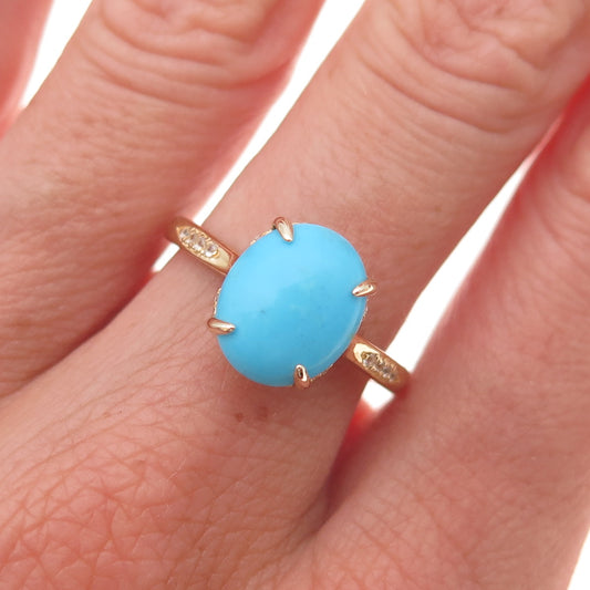 Tehya Oyama 925 Sterling Silver Gold Plated Real Turquoise & Topaz Ring Size 8