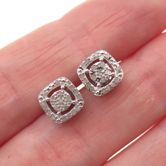 DEE BERKLE 925 Sterling Silver Real Round-Cut Diamond Stud Earrings