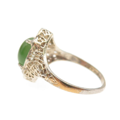 McGrath Hamin 925 Sterling Silver Gold Plated Vintage Real Jade Ring Size 6.5