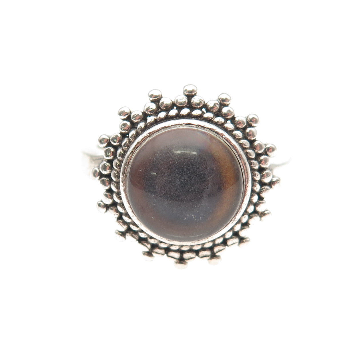 925 Sterling Silver Vintage Clear Crystal Sun Beaded Oxidized Ring Size 9
