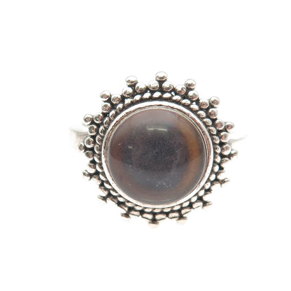 925 Sterling Silver Vintage Clear Crystal Sun Beaded Oxidized Ring Size 9