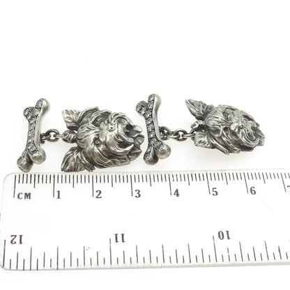 925 Sterling Silver Vintage Real Round-Cut Diamond Yorkshire Terrier Cufflinks