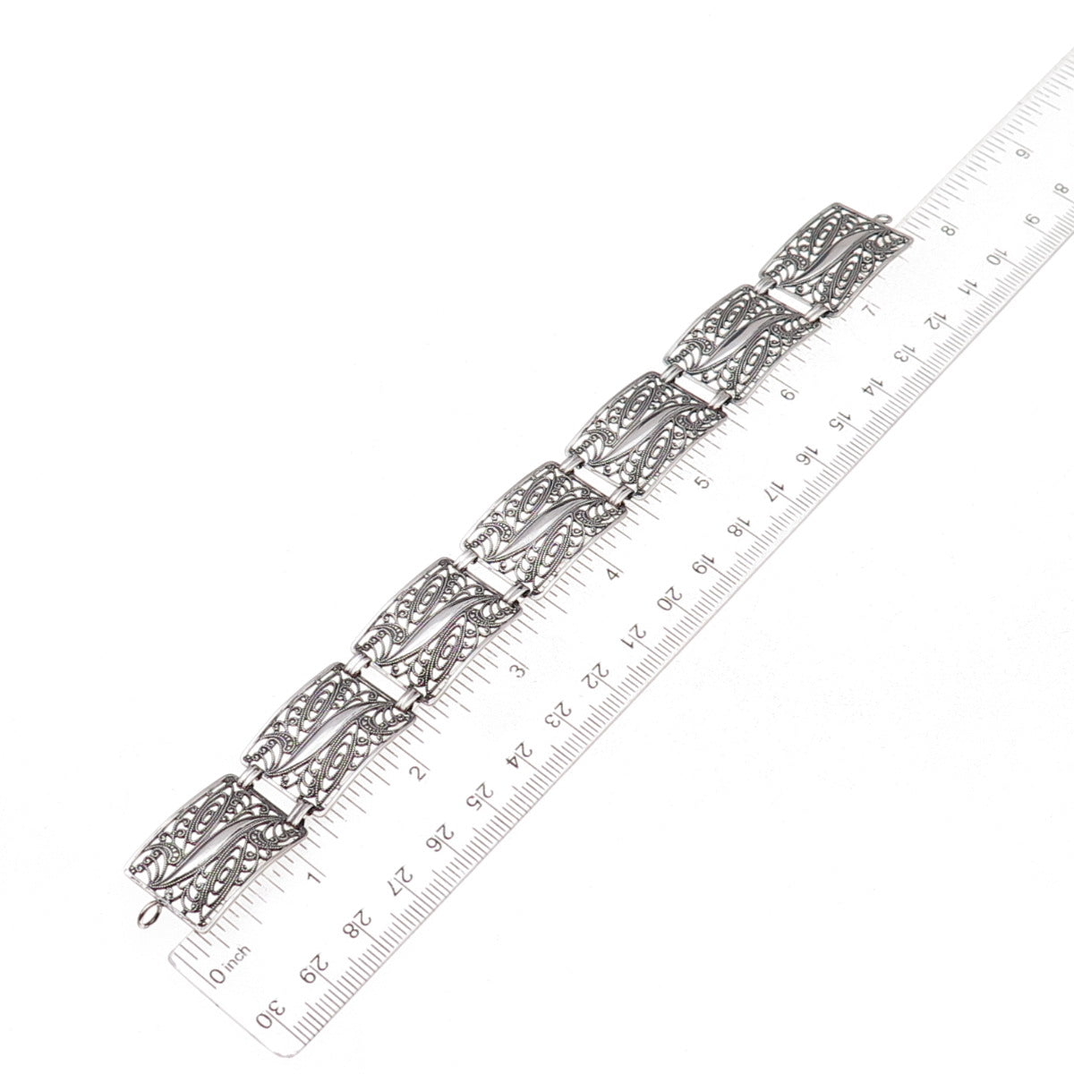 925 Sterling Silver Antique Art Deco Filigree Bracelet 7.75" (missing lock)