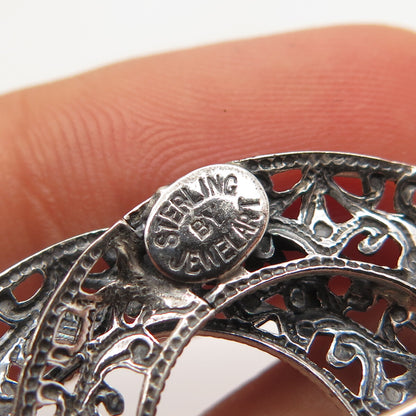 925 Sterling Silver Vintage Jewelart Ornate Pin Brooch