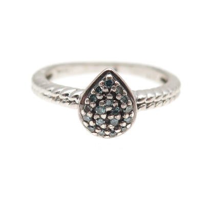 HN Heng Ngai 925 Sterling Silver Real Blue Diamond Teardrop Ring Size 6.25