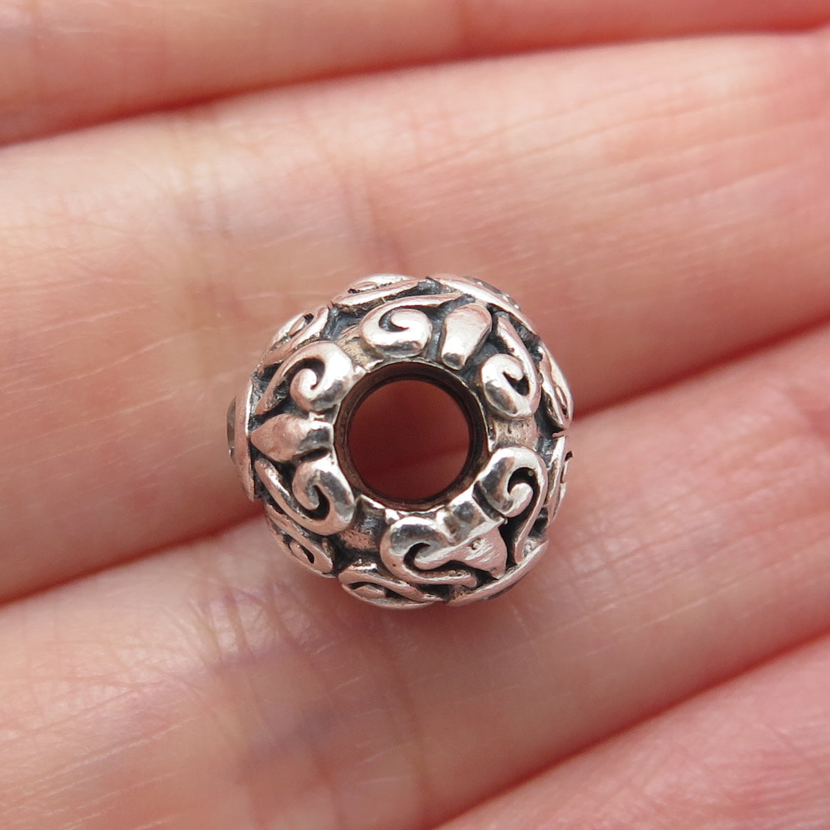 CHAMILIA 925 Sterling Silver Round-Cut C Z Flower Oxidized Bead Charm