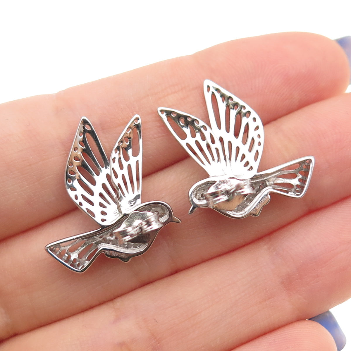 925 Sterling Silver Round-Cut C Z Hummingbird Earrings