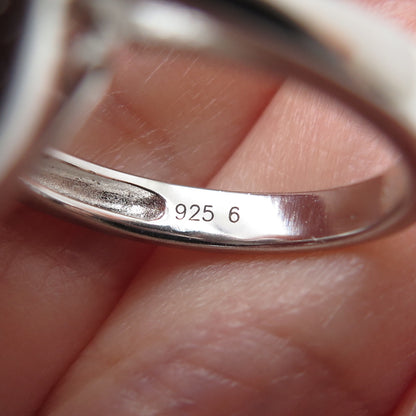 925 Sterling Silver Real Round-Cut Black Spinel Heart Ring Size 5.5