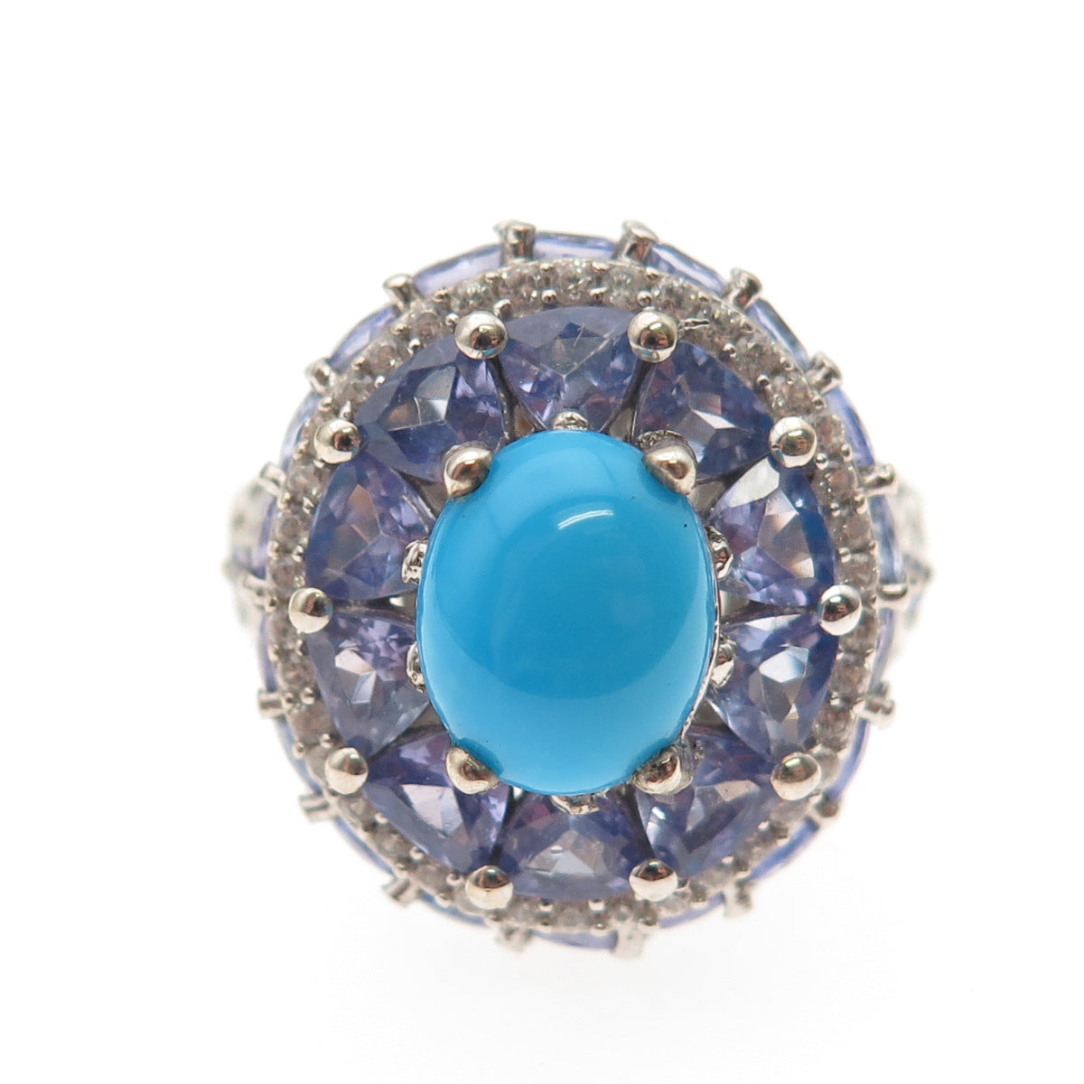 Chuck Clemency 925 Sterling Silver Real Turquoise Tanzanite Topaz Ring Size 8.25