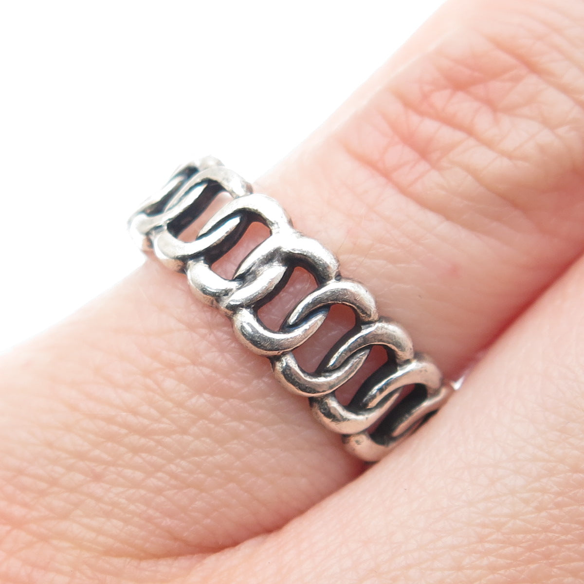 925 Sterling Silver Vintage Curb Chain Band Oxidized Ring Size 6.5