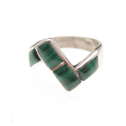 Doug Paulus Sterling Silver Vintage Real Malachite Zig Zag Oxidized Ring Size 6