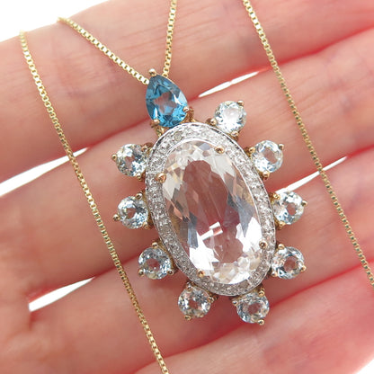 925 Sterling Gold Plated Diamond Accent Multi-Color Topaz Box Chain Necklace 18"