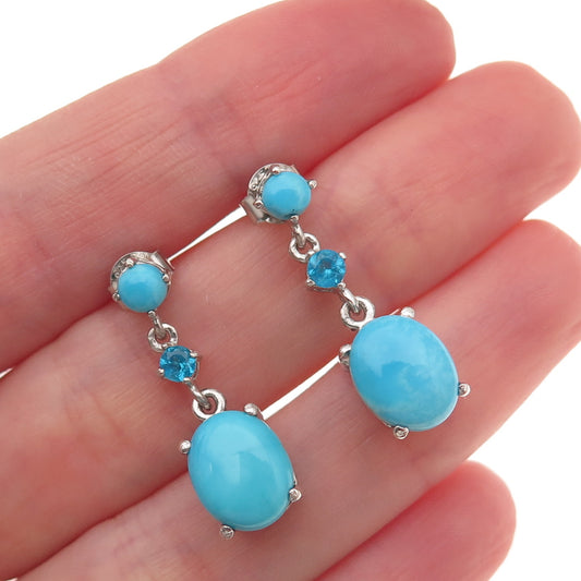 Chuck Clemency 925 Sterling Silver Real Turquoise & Apatite Dangle Earrings