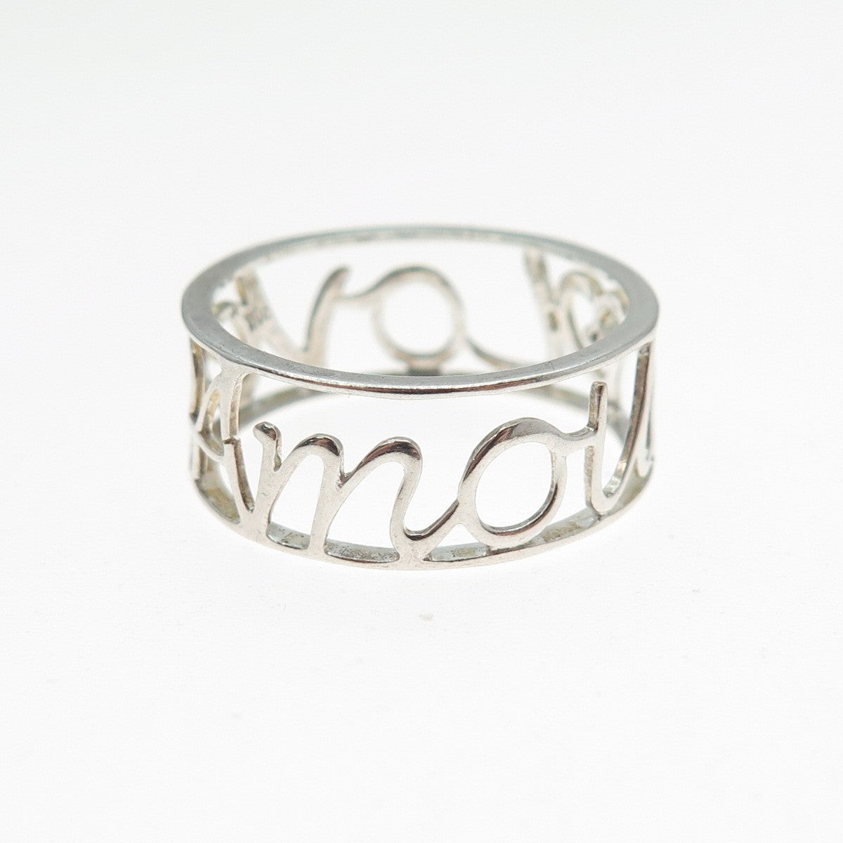 925 Sterling Silver Vintage Real Champagne Diamond Love Amour Ring Size 8.25