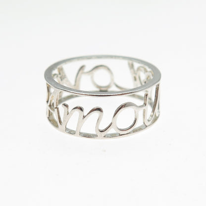 925 Sterling Silver Vintage Real Champagne Diamond Love Amour Ring Size 8.25
