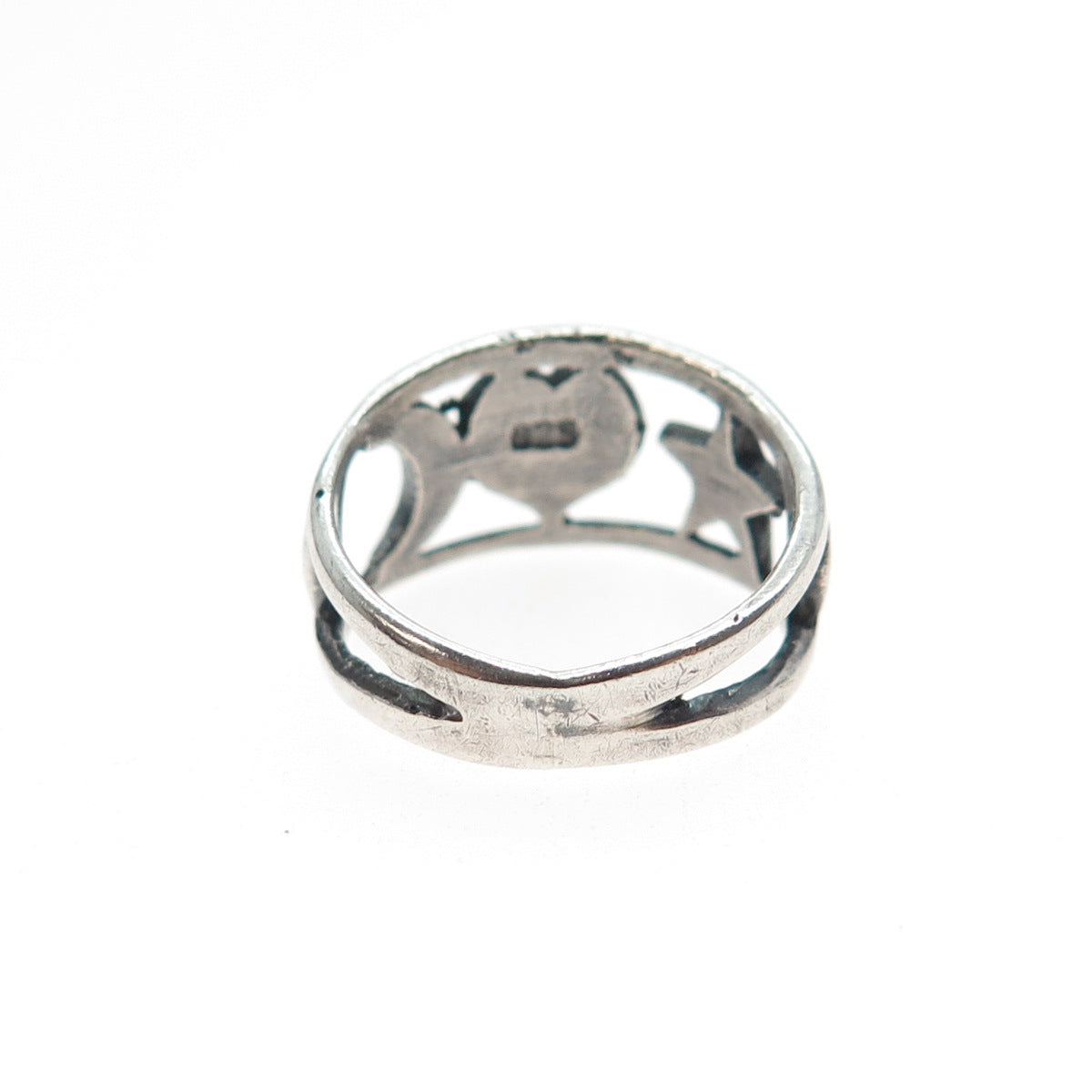 925 Sterling Silver Vintage Star Heart & Crescent Oxidized Ring Size 5