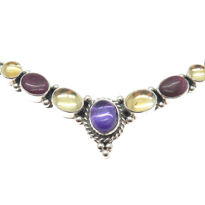 GILO & GRACE NAKAI NAVAJO Old Pawn Sterling Silver Multi-Color Gem Necklace 18"