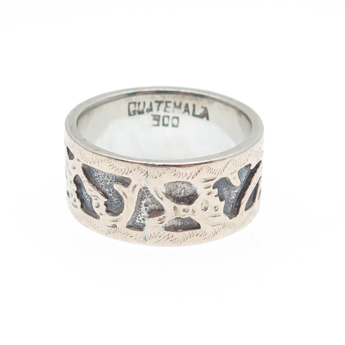 900 Silver 2-Tone Vintage Guatemala Tribal Oxidized Band Ring Size 6.75