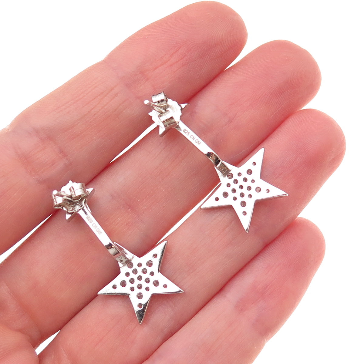 925 Sterling Silver Round-Cut C Z Star Interchangeable Earrings