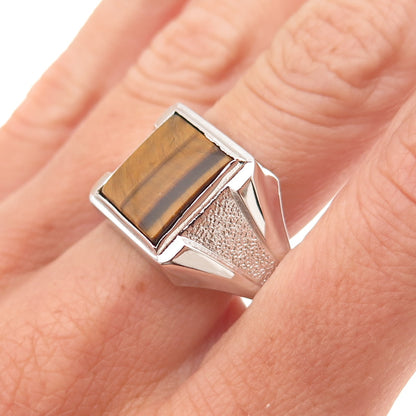 Vargas 925 Sterling Silver Vintage Real Tiger Eye Ring Size 11.25