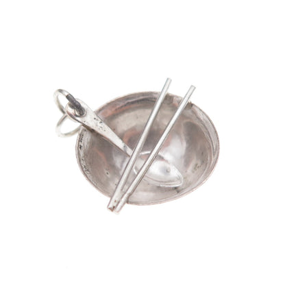 925 Sterling Silver Antique Japanese Chopsticks Bowl Spoon 3D Charm Pendant