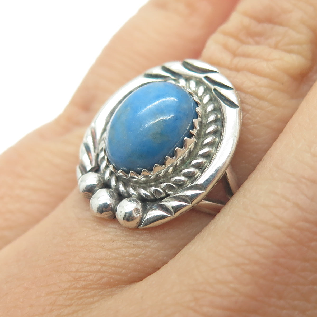 Old Pawn 925 Sterling Silver Vintage Southwestern Real Turquoise Ring Size 6.5