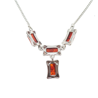 925 Sterling Silver Vintage Real Amber Modernist Curb Chain Necklace 16"
