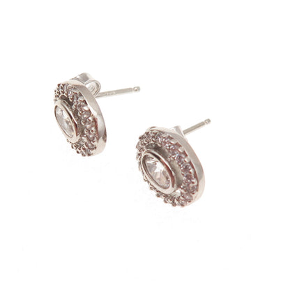 925 Sterling Silver Oval & Round-Cut C Z Stud Earrings