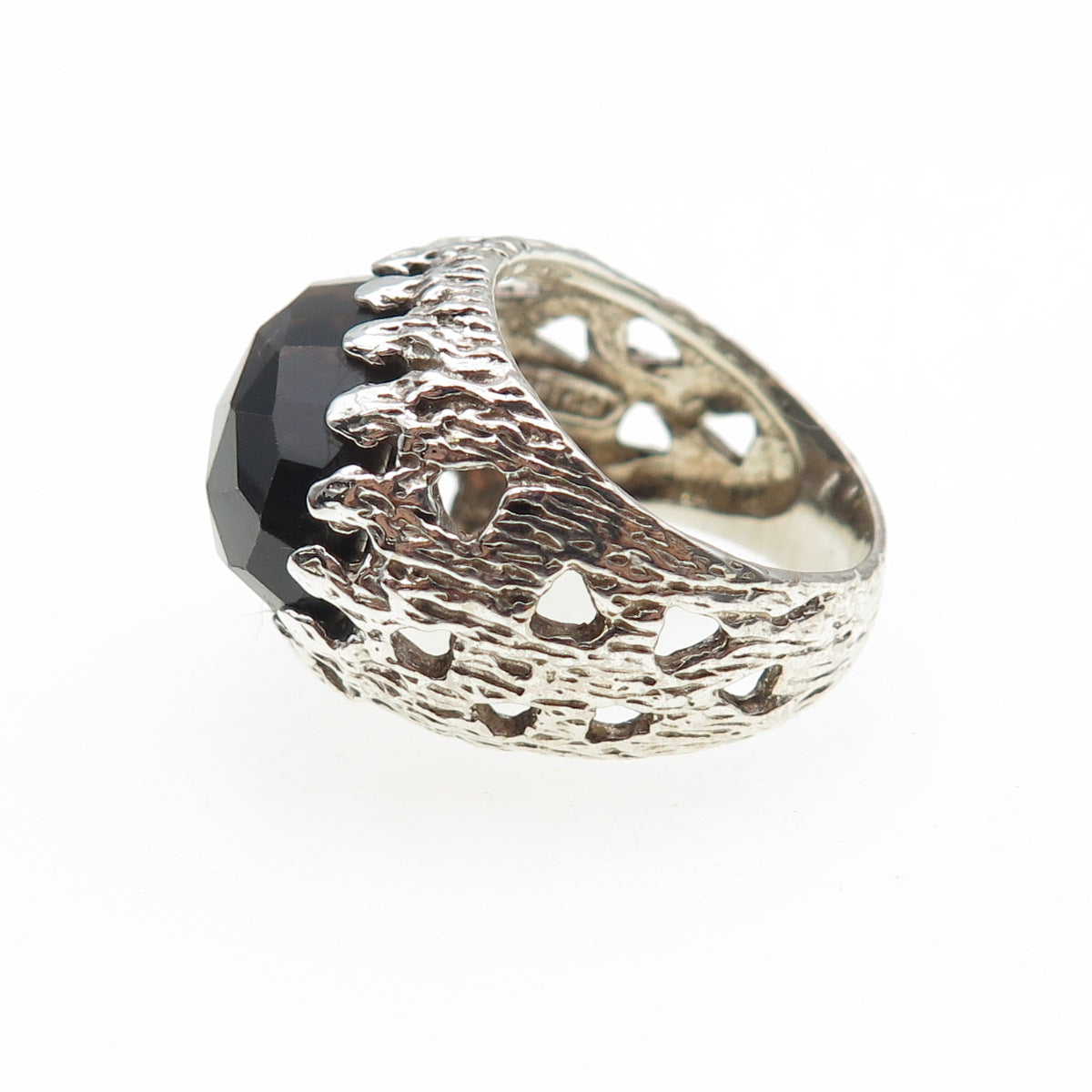 925 Sterling Silver Vintage Israel Real Smoky Quartz Modernist Ring Size 6.25