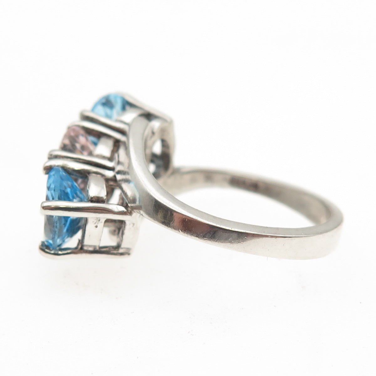 925 Sterling Silver Vintage Real Oval-Cut Blue Topaz & Kunzite Ring Size 6.75