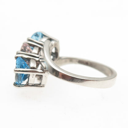 925 Sterling Silver Vintage Real Oval-Cut Blue Topaz & Kunzite Ring Size 6.75