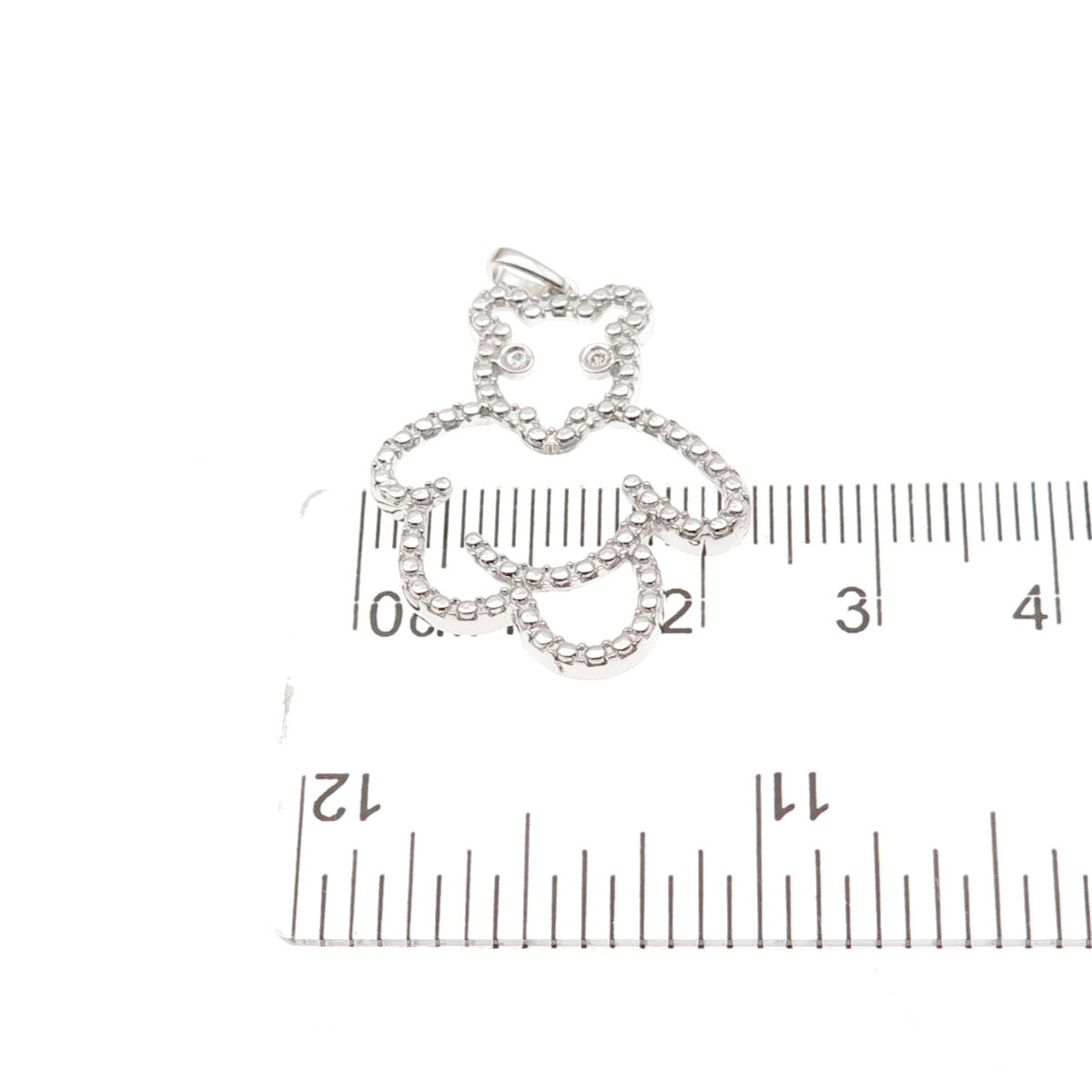 925 Sterling Silver Real Round-Cut Diamond Bear Dotted Charm Pendant