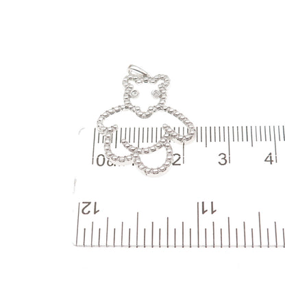 925 Sterling Silver Real Round-Cut Diamond Bear Dotted Charm Pendant