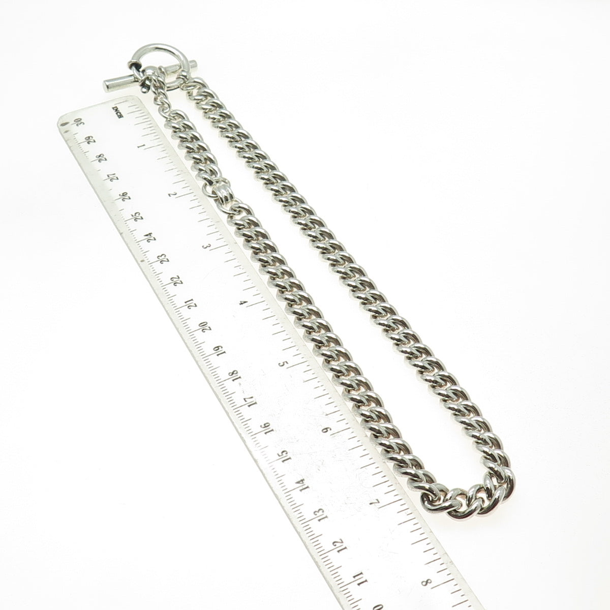 RALPH LAUREN 925 Sterling Silver Vintage Cuban Chain Toggle Clasp Necklace 16"