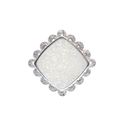 925 Sterling Silver Real Round-Cut Diamond & Druzy Ring Size 8